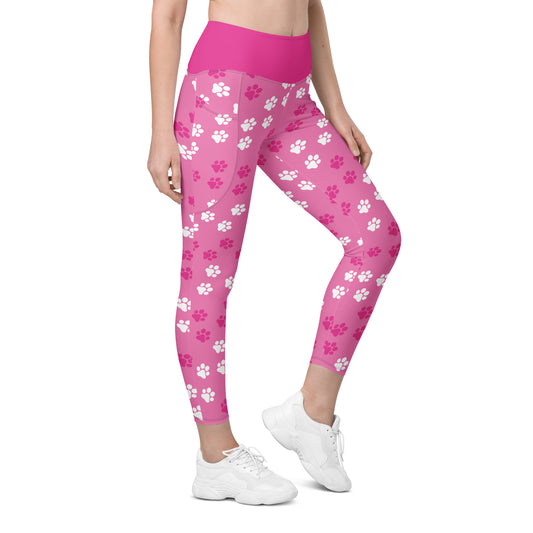 Recycled Leggings with Pockets - Paws Pink